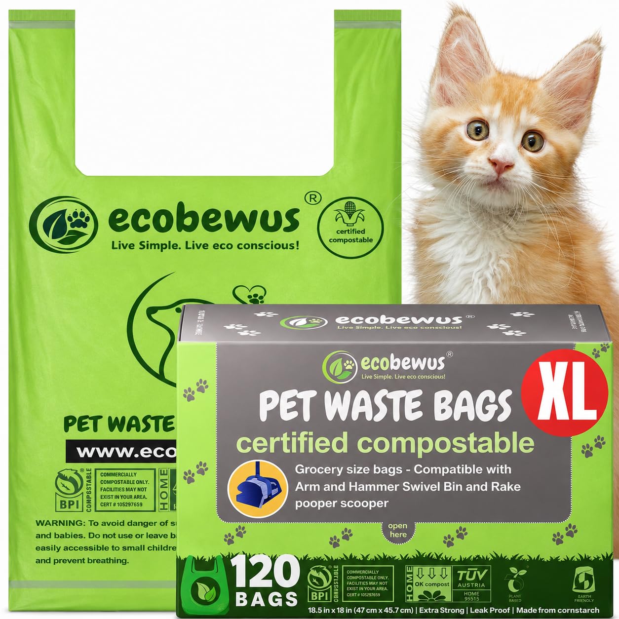 ecobewus emballage avant montrant le lot et avantage compostable