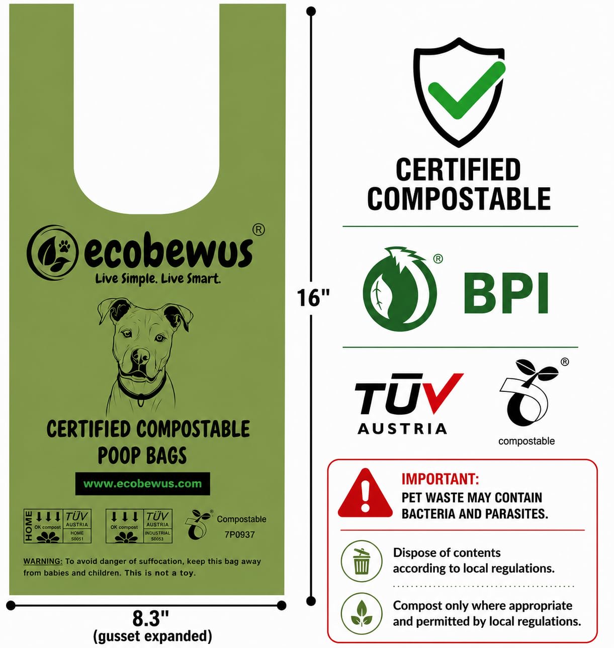 ecobewus sac plein fermé contenant déjections sans fuite