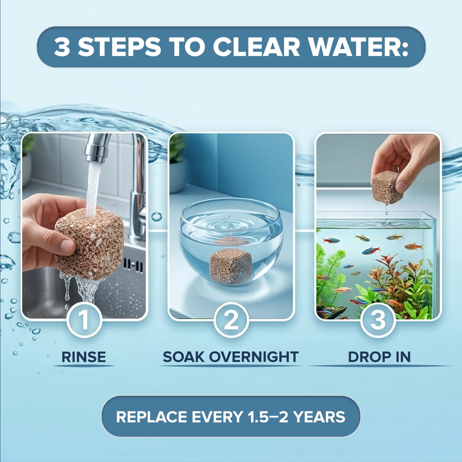 EcoBio-Block placé dans nano-aquarium montrant circulation d'eau stable
