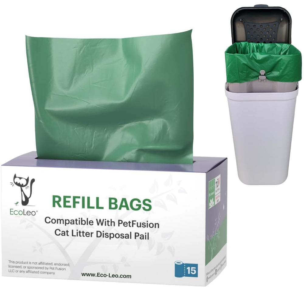 EcoLeo emballage avant montrant boîte distributrice et 15 sacs, praticité garantie