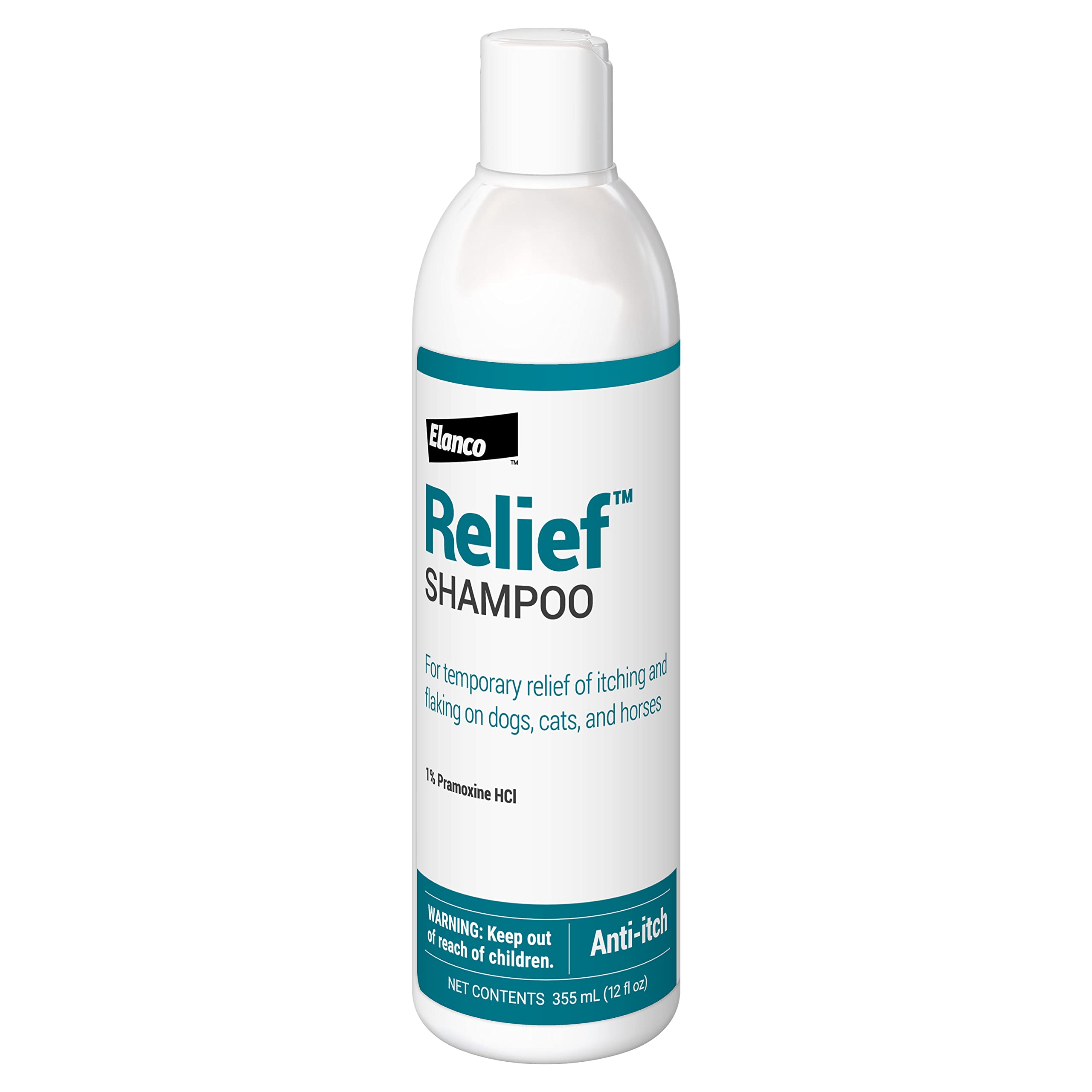 Elanco Relief Shampoo bouteille visible, nettoie et apaise rapidement