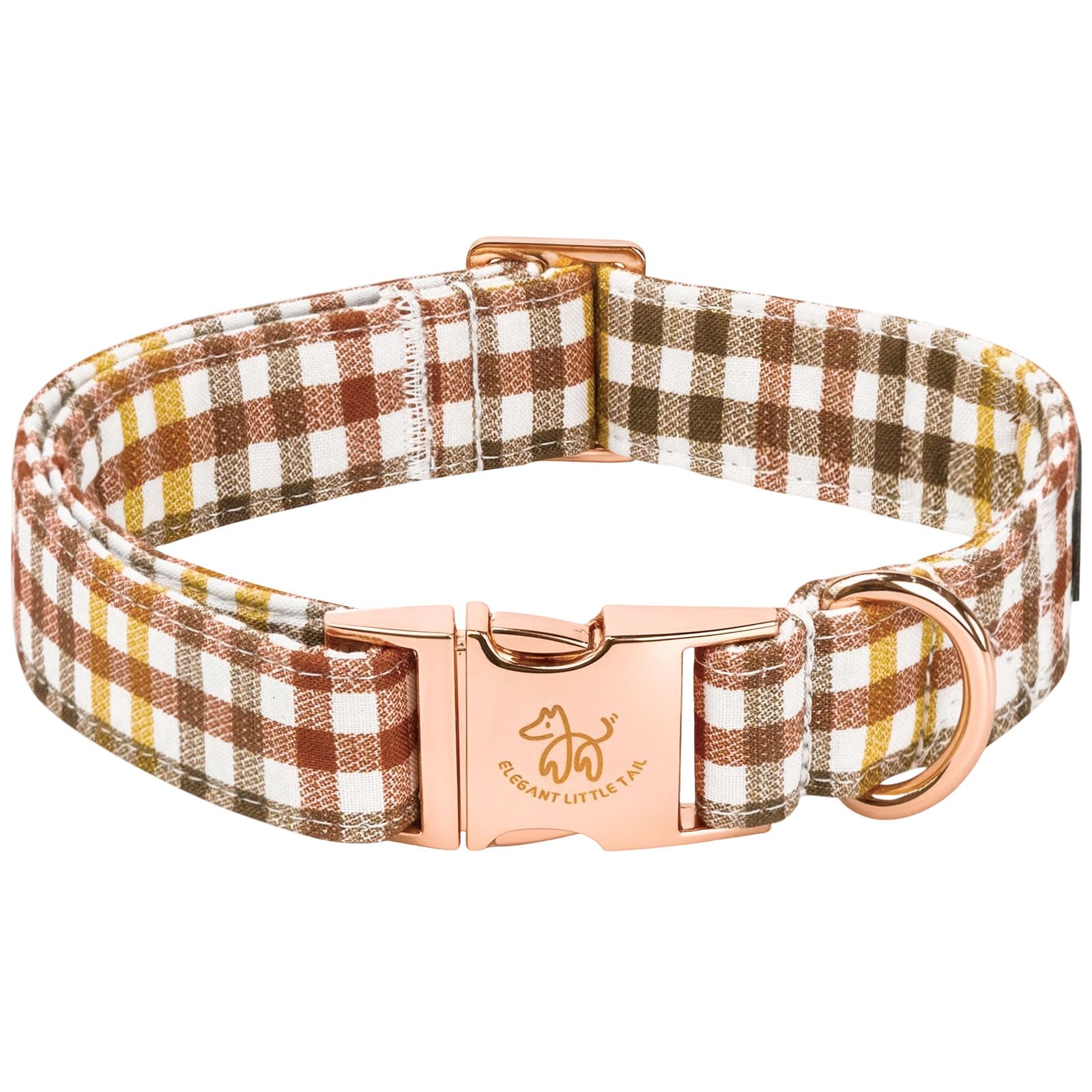 Elegant little tail collier automne face montrant motif jaune à carreaux et style élégant