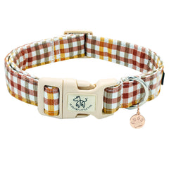 Elegant little tail collier face avant jaune à carreaux, style automnal et confort