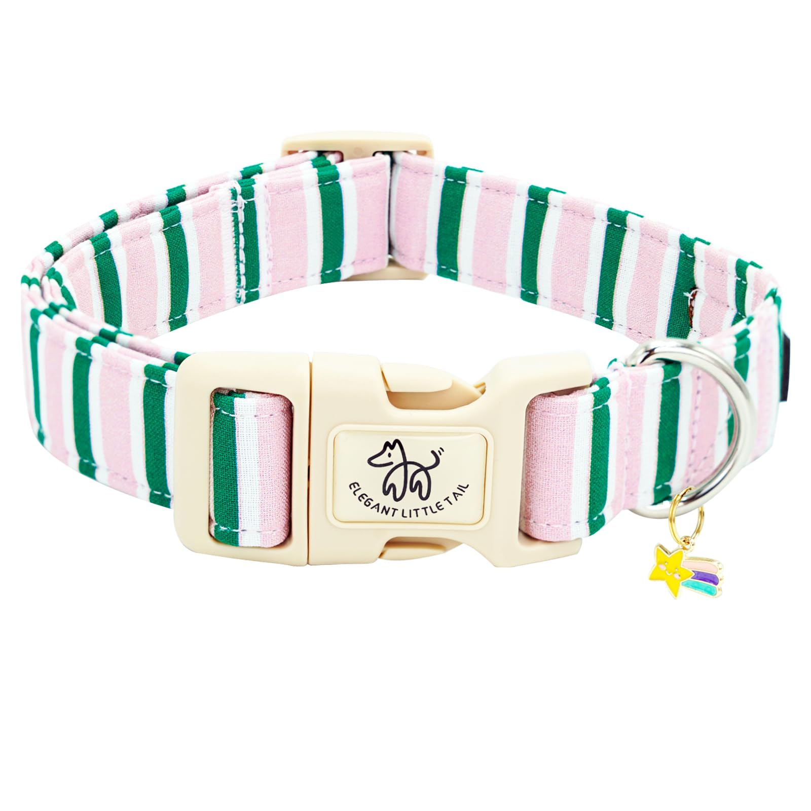 Elegant little tail collier face avant montrant motif rose et bande verte, style attractif