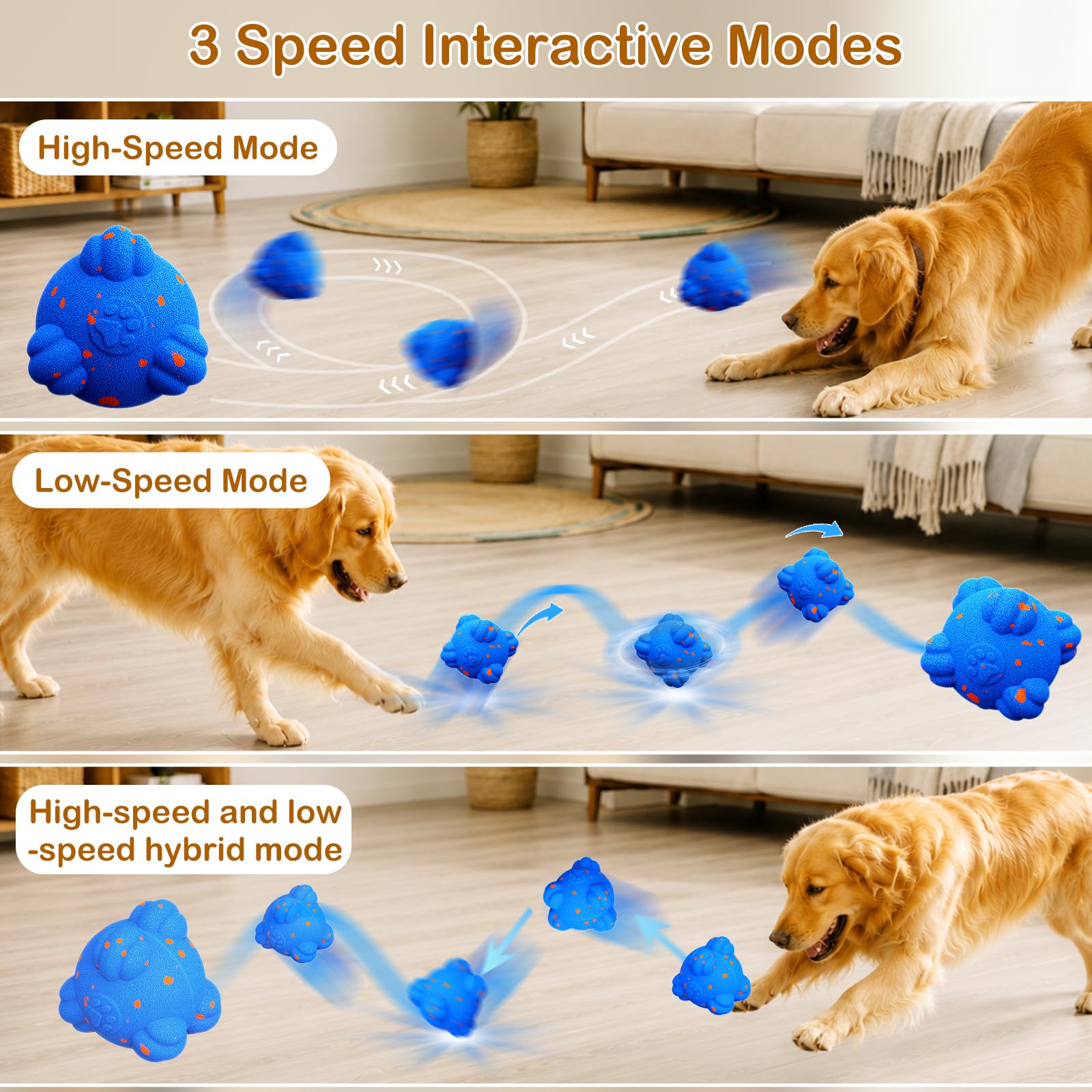 ELEGX balle à côté d'une main pour comparaison taille, adaptée chiens moyens/grands