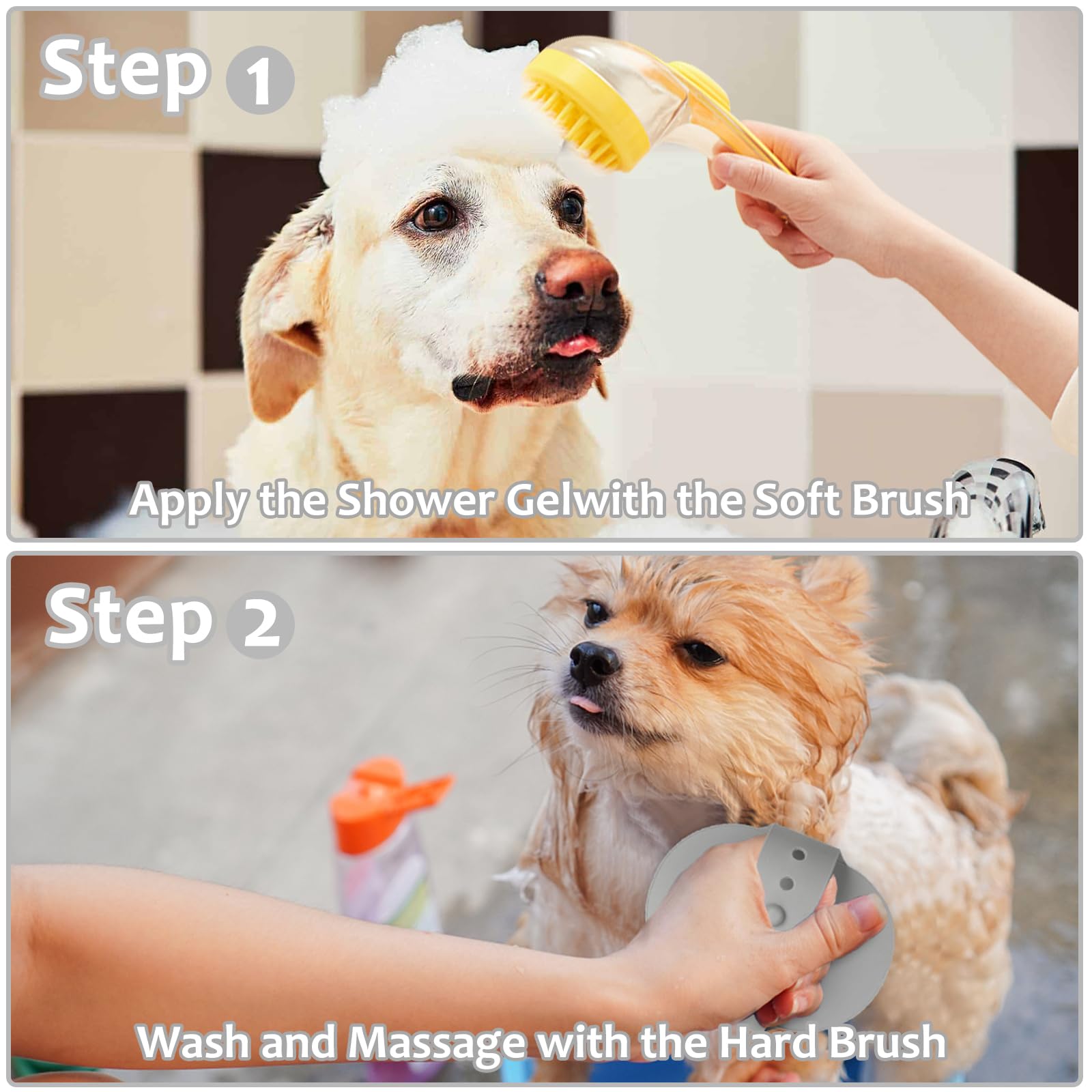 ELEGX en usage sur chien sous douche pour un bain contrôlé