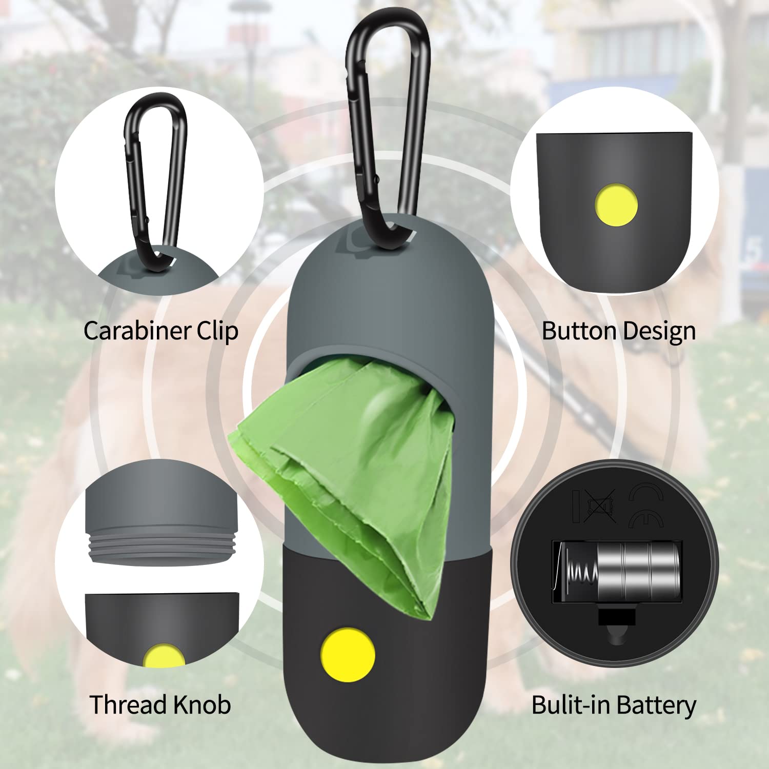 Gros plan Eliamo sur texture du boîtier et ouverture facile pour retirer sacs