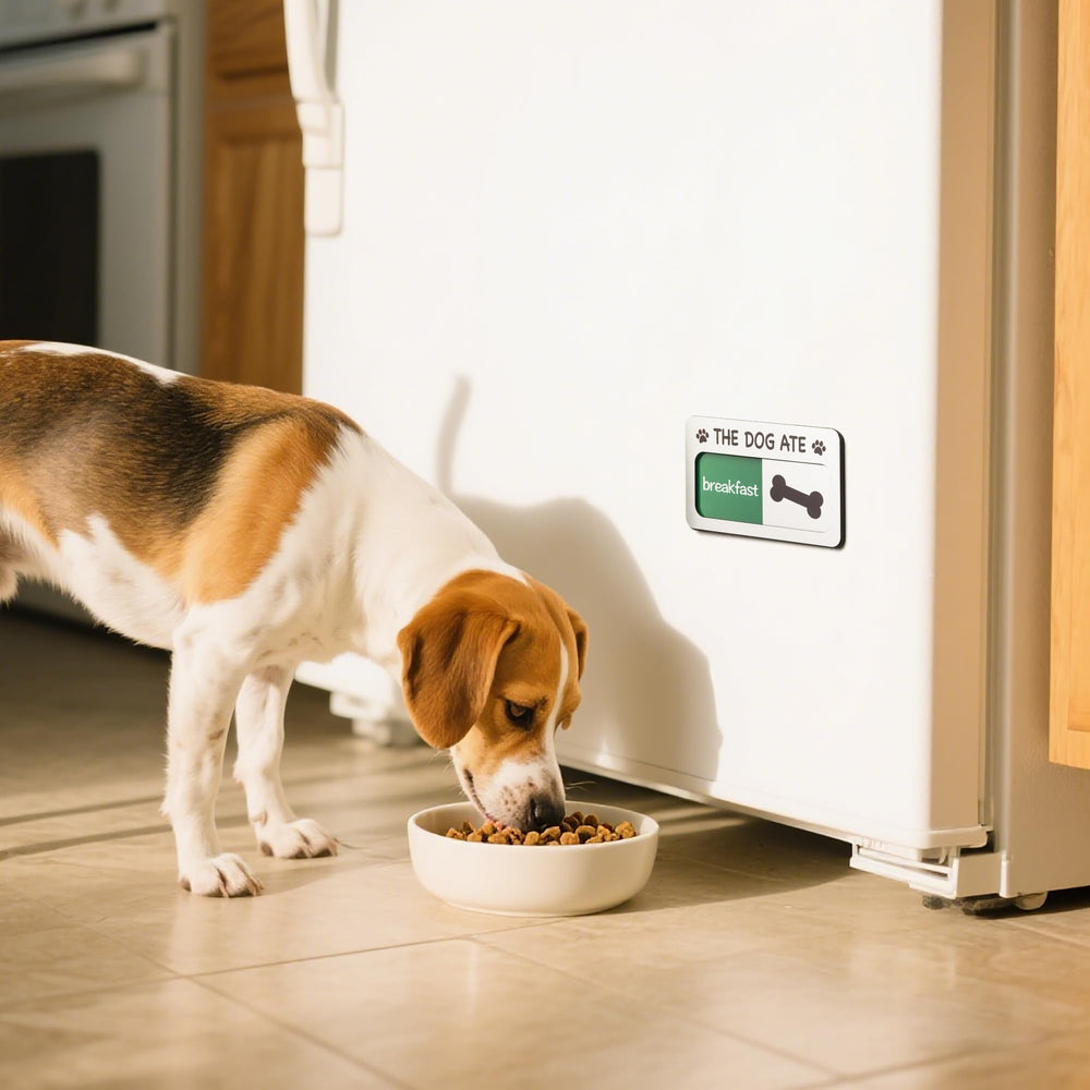 EliteSign plaque près du coin repas chien, organisation visuelle pour éviter suralimentation