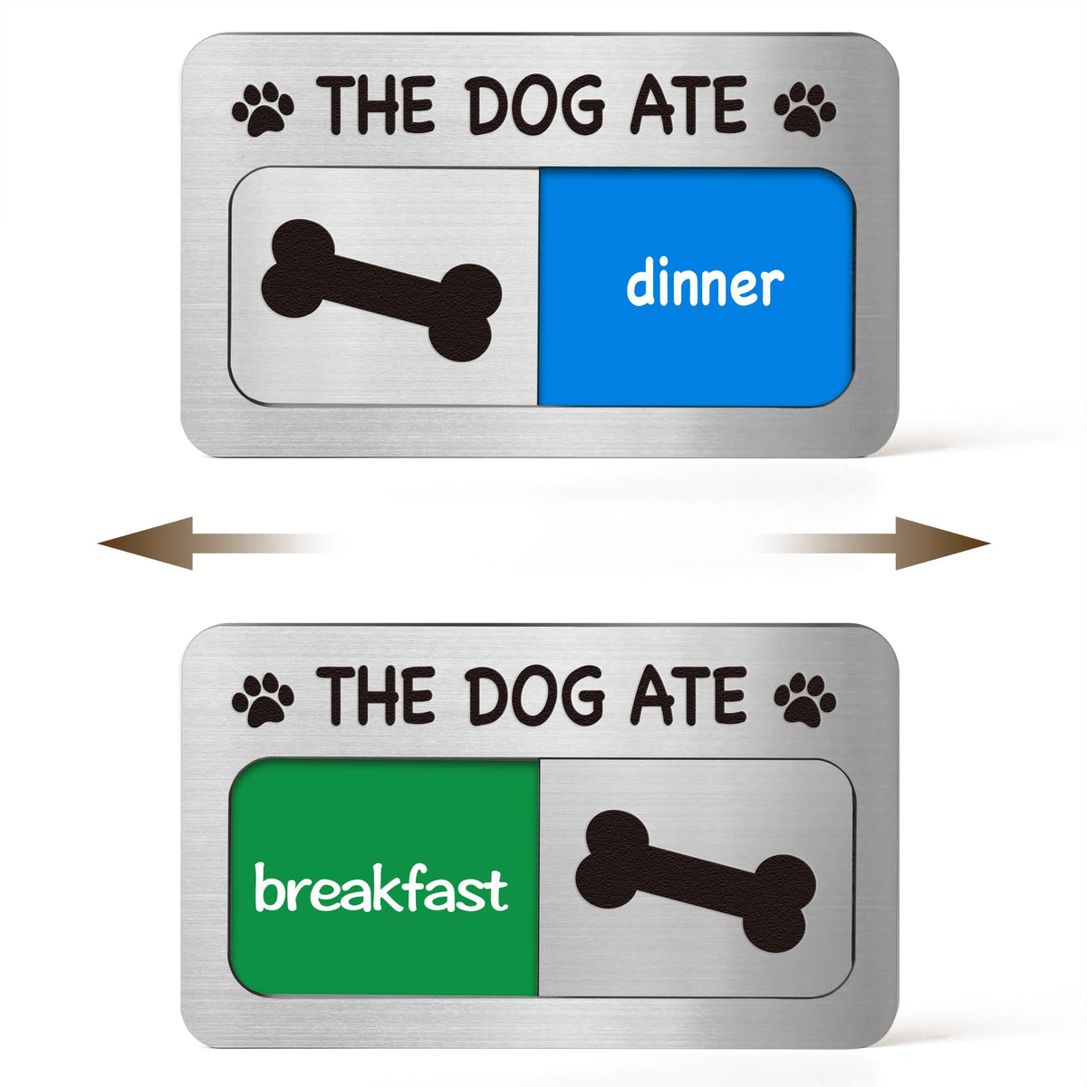 Plaque EliteSign vue avant montrant design THE DOG ATE et lisibilité immédiate