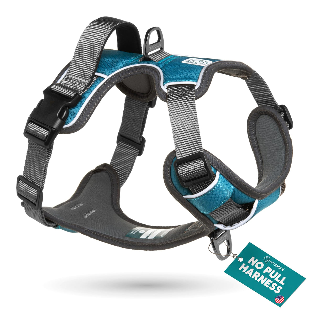 Embark harnais face avant montrant point d'attache frontal et confort