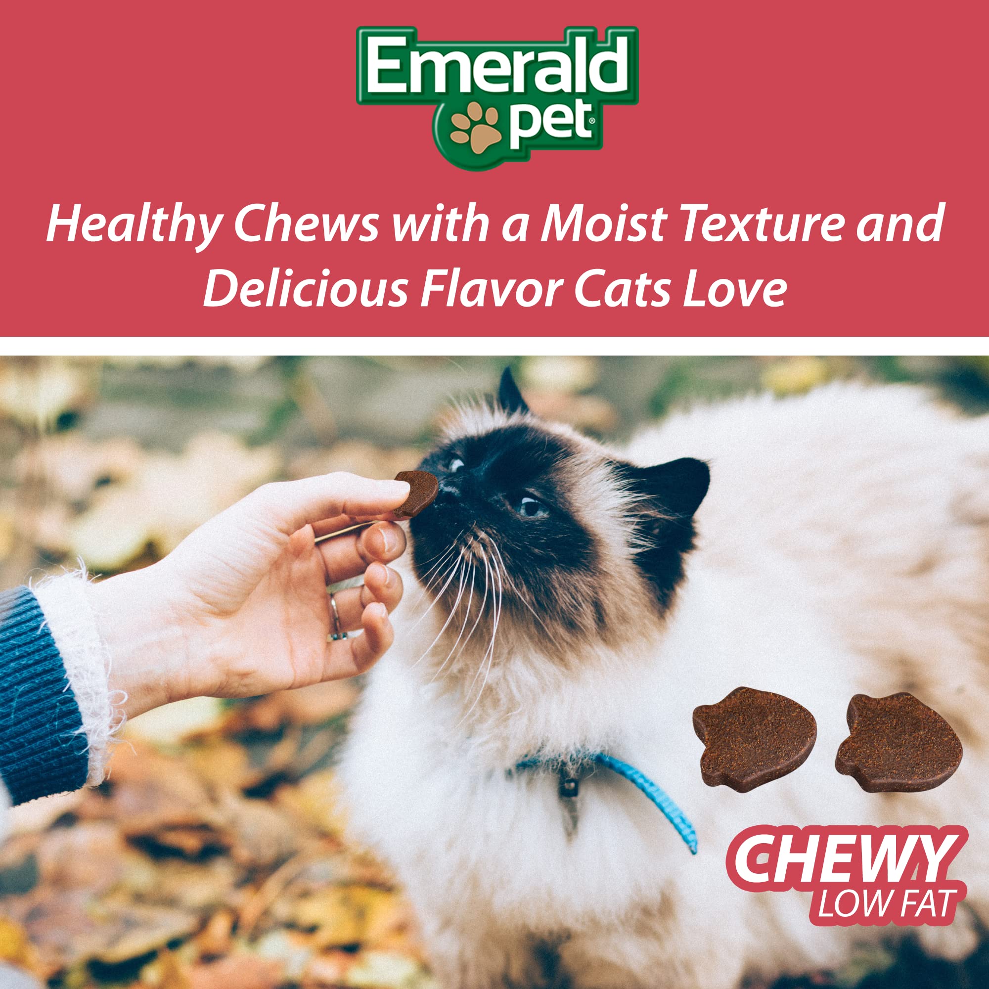 Emerald Pet comparaison taille des chews à côté d'une pièce pour échelle