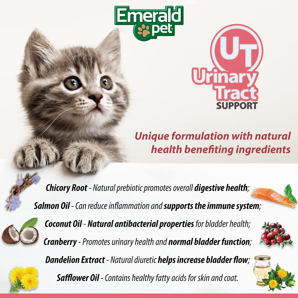 Emerald Pet friandise donnée à un chat, soutien urinaire et récompense