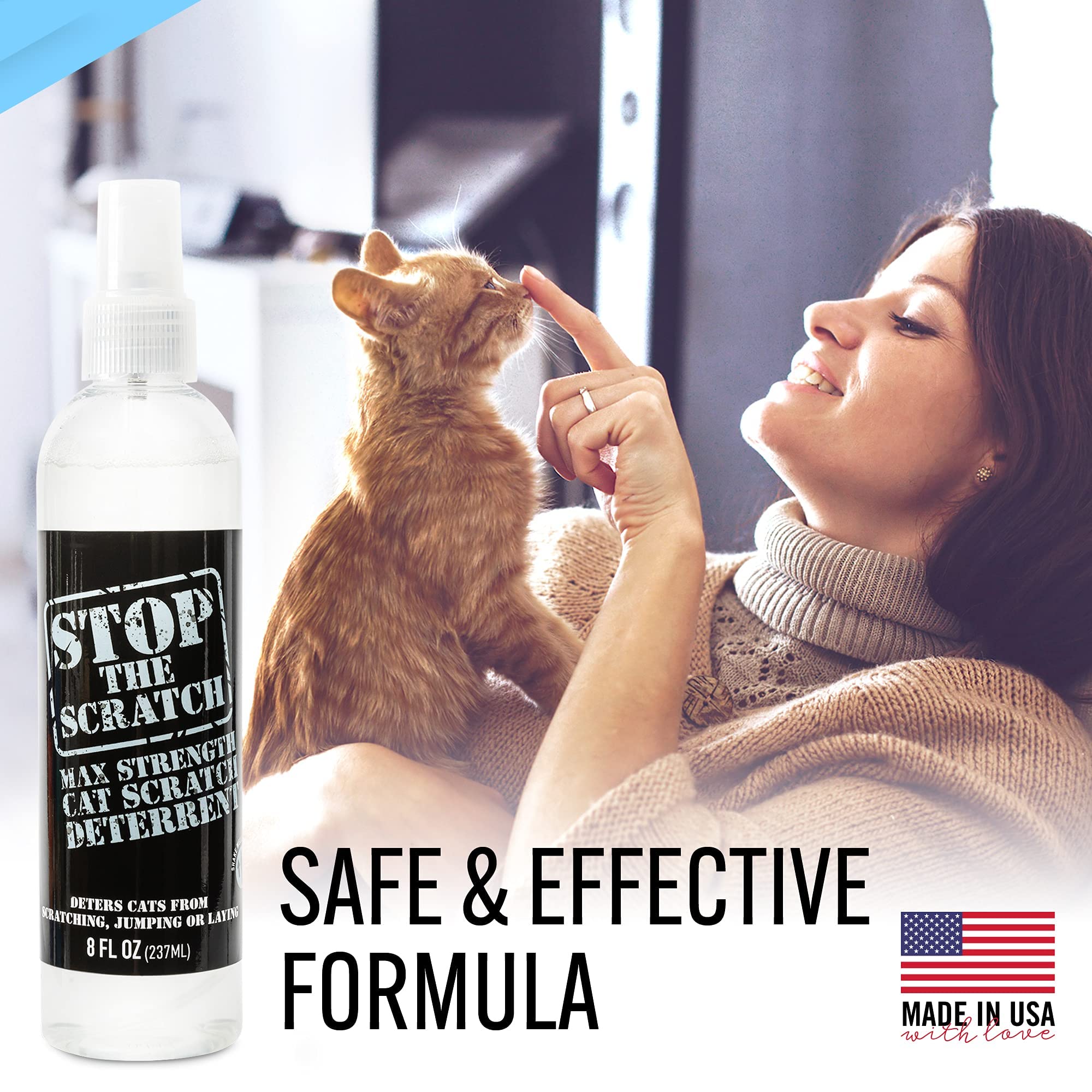 Emmy's Best spray utilisé sur canapé pour prévenir griffures