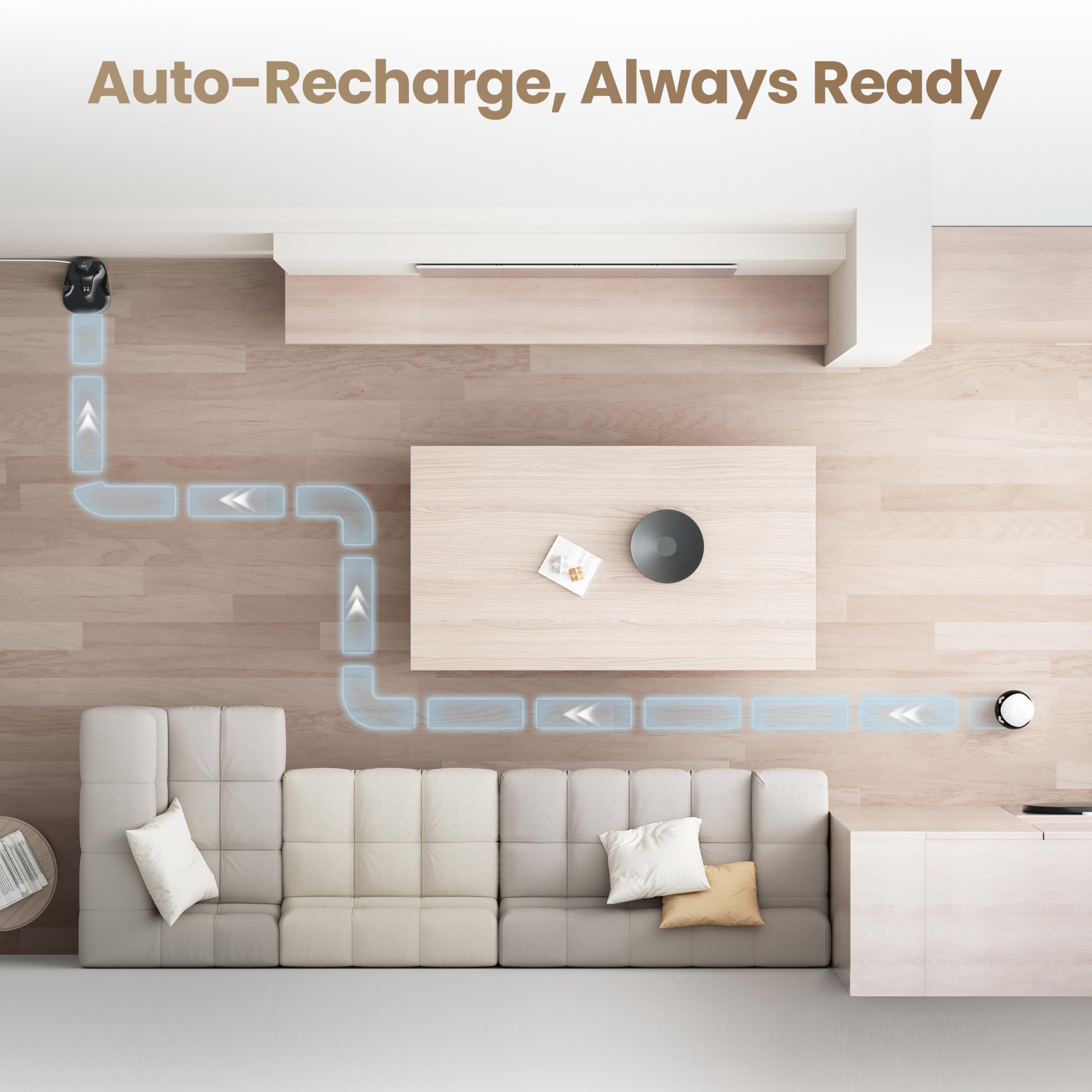 Enabot EBO Air 2 station de charge montrant la recharge automatique