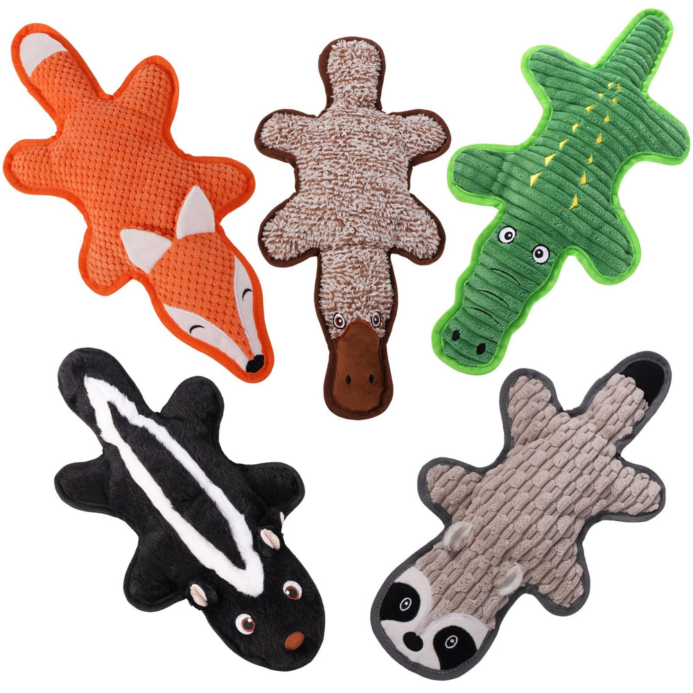 Eneston pack cinq jouets pelucheux sans rembourrage, facile à nettoyer