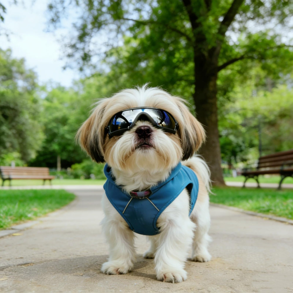 Enjoying gros plan des verres UV offrant protection solaire pour chien