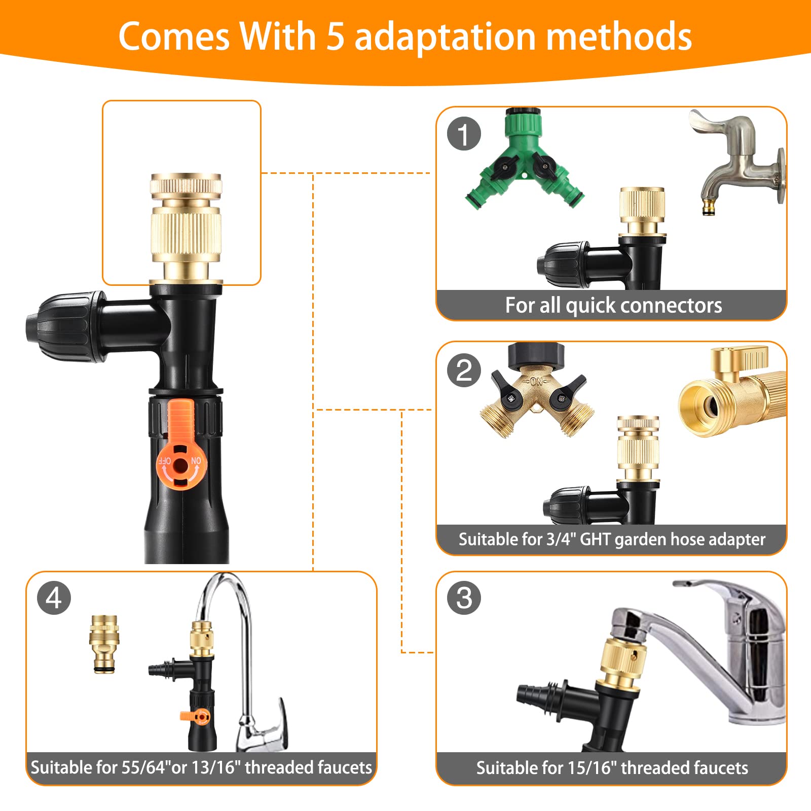 enomol adaptateurs de robinet variés montrant compatibilité multi-robinets