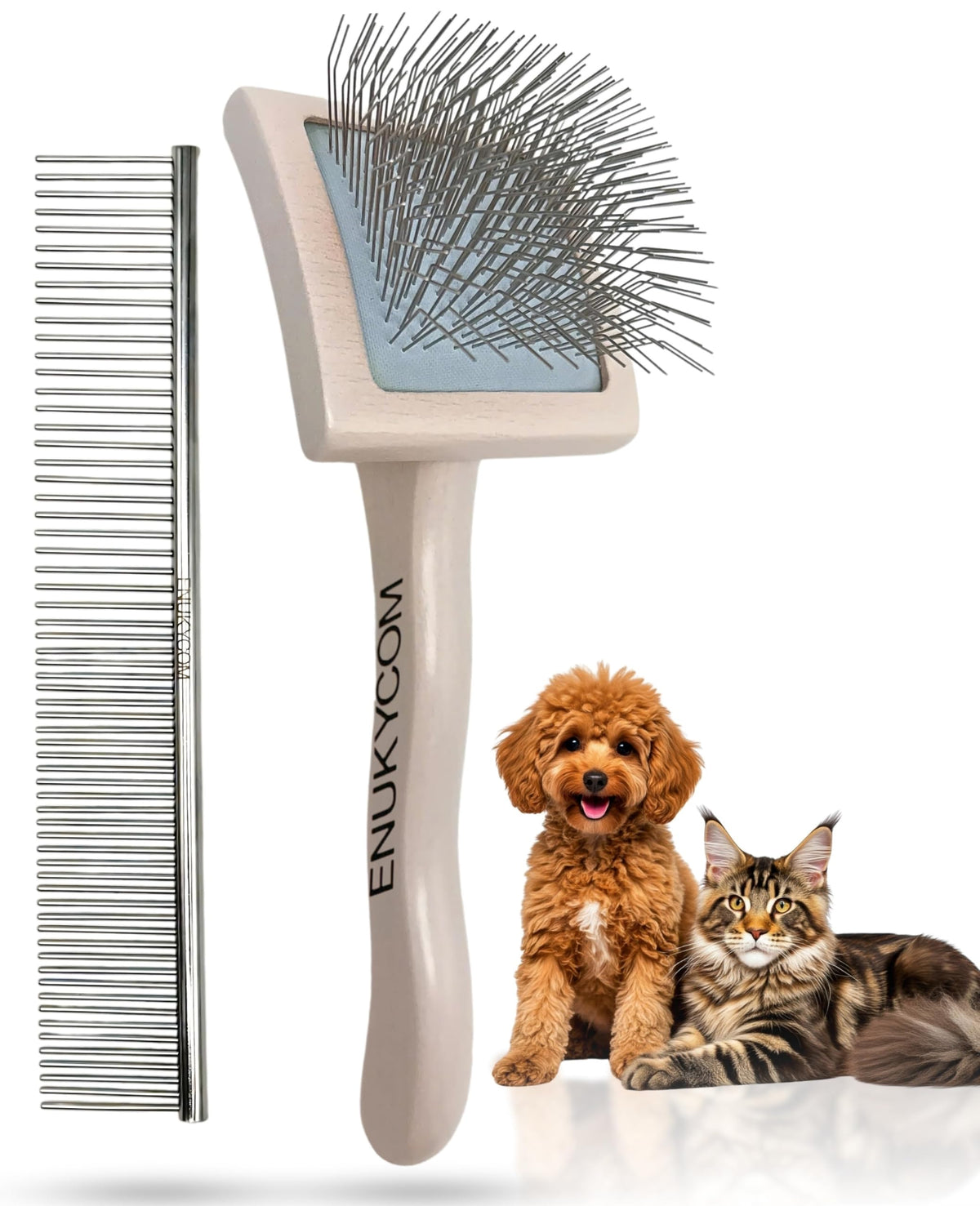 ENUKYCOM brosse slicker face montrant finition et forme pour démêlage rapide
