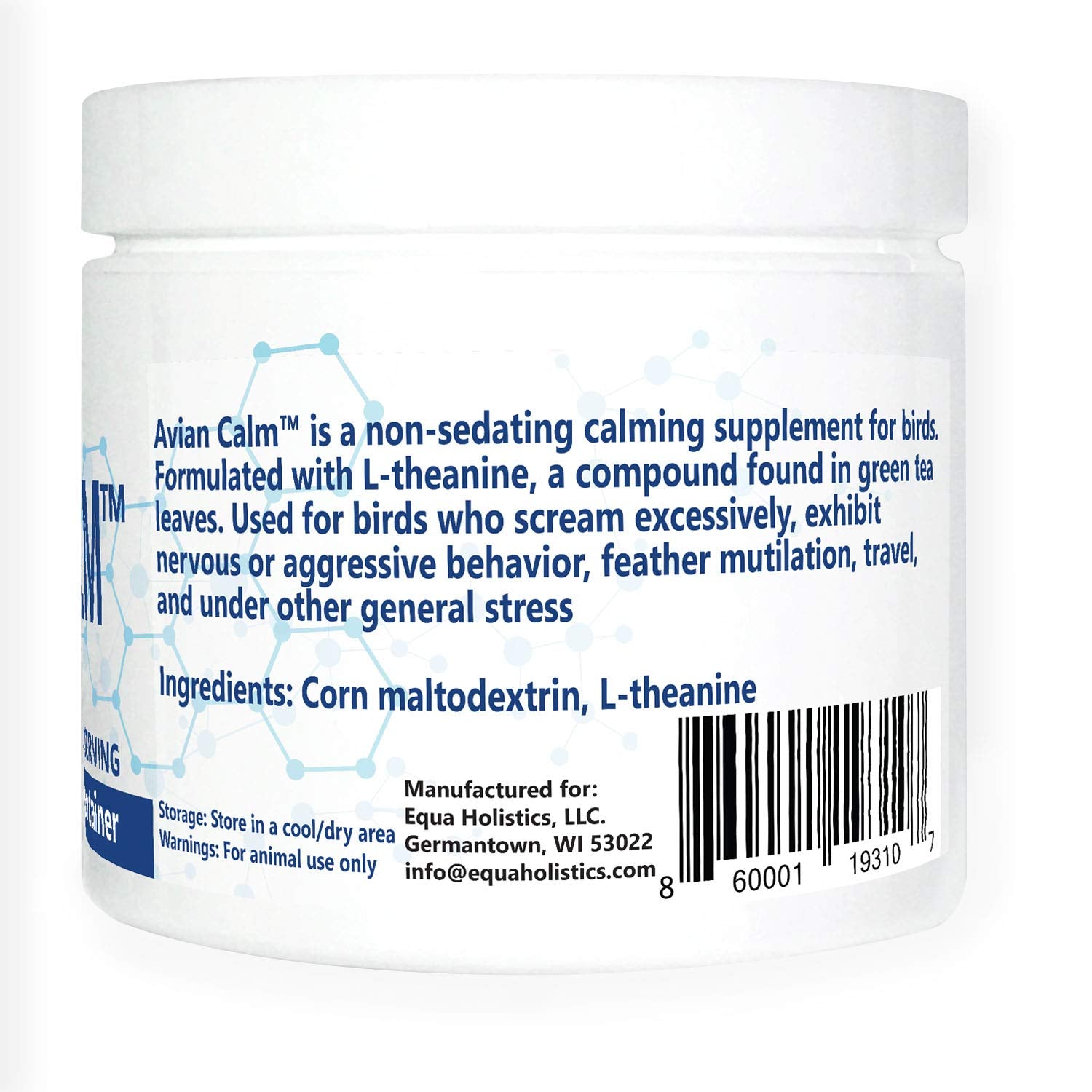Perroquet calme avec pot Equa Holistics Avian Calm lors d'un trajet, soutien en voyage