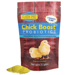 Emballage Equerry's Flock PRO Chick Boost 8oz montrant le format pratique et l'identité de la marque