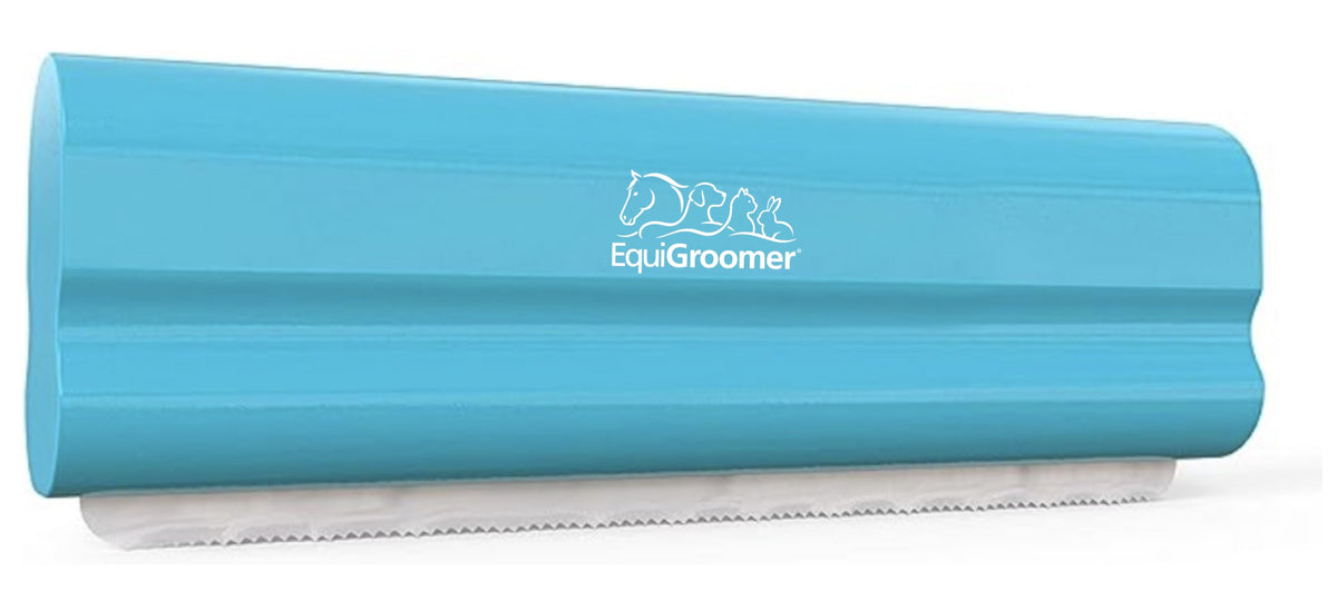 EquiGroomer image de l’emballage turquoise montrant la brosse pratique