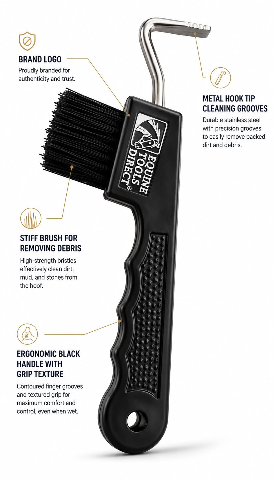 Equine Tools Direct utilisé pour nettoyer un sabot, gain de temps visible
