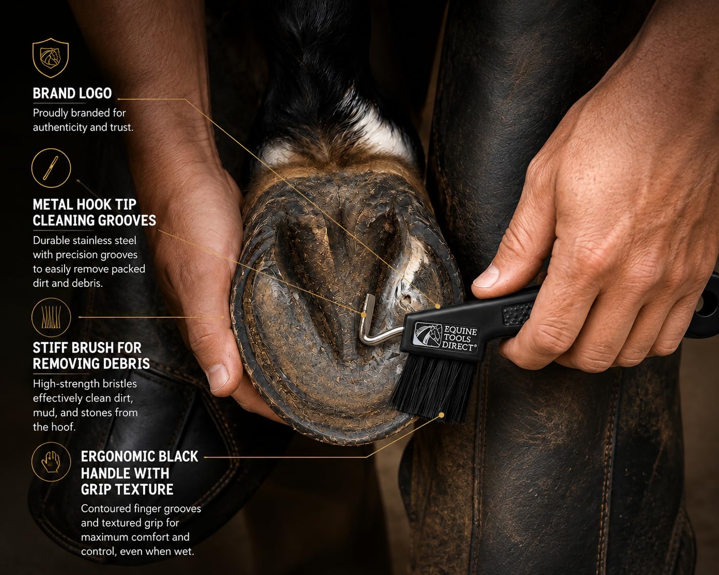Equine Tools Direct posé au box illustrant usage quotidien au paddock