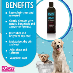 EQyss Premier Pet Shampoo en utilisation sur chien pour un pelage plus brillant