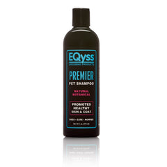 EQyss Premier Pet Shampoo emballage avant montrant l'étiquette et le volume