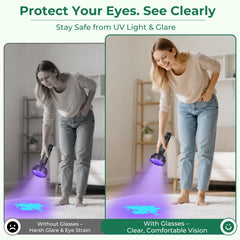 ESCO LITE lampe en usage sur tapis révélant taches invisibles pour nettoyage efficace
