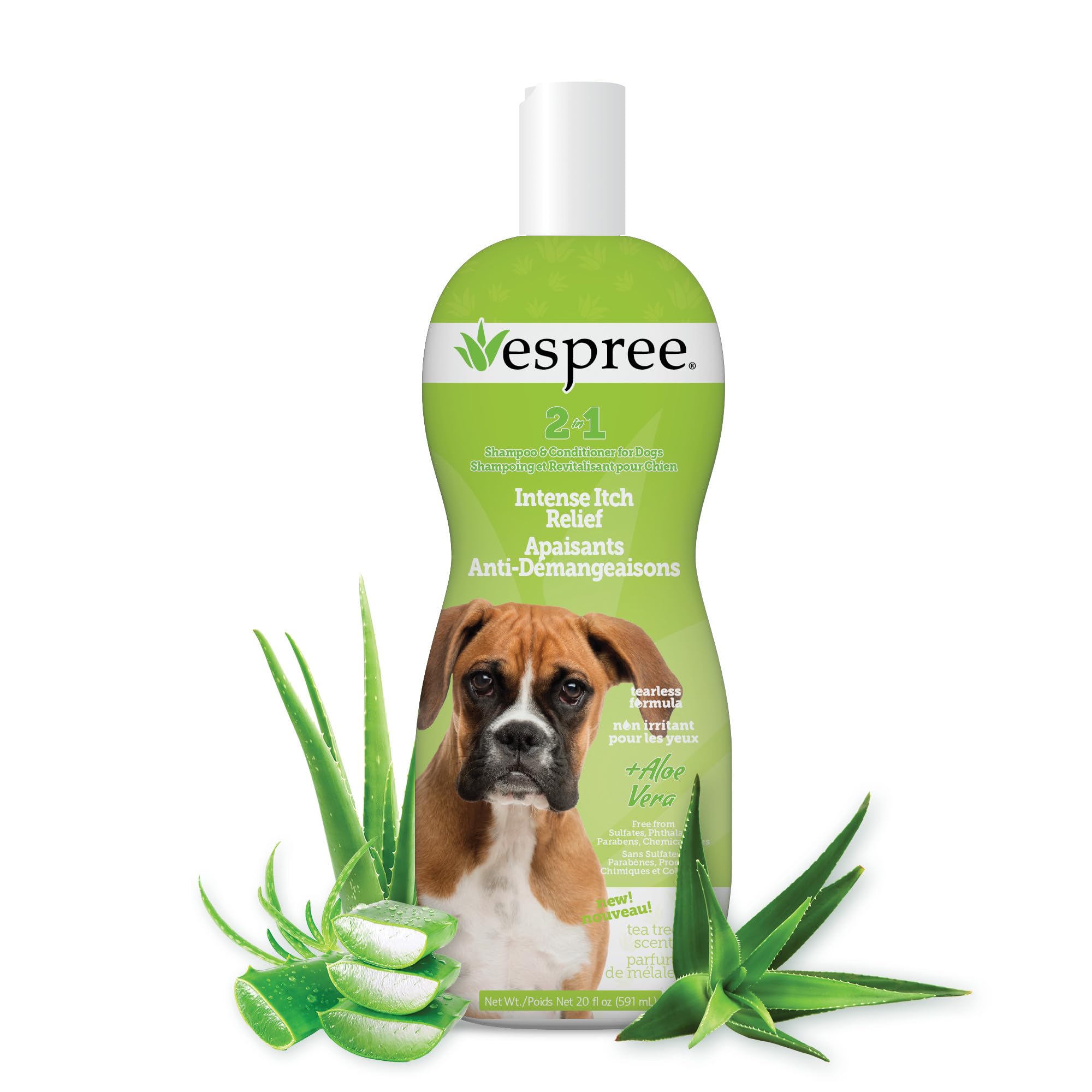 Espree bouteille face 20oz montrant l'étiquette et bénéfice apaisant