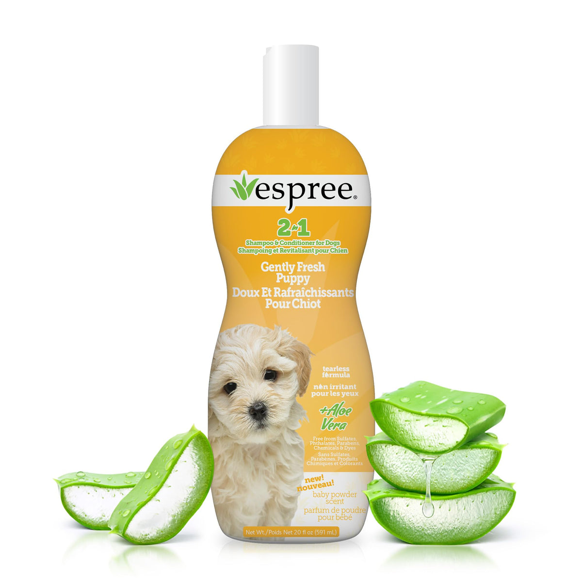Espree bouteille face 20oz montrant l'étiquette claire et pratique pour parents d'animaux
