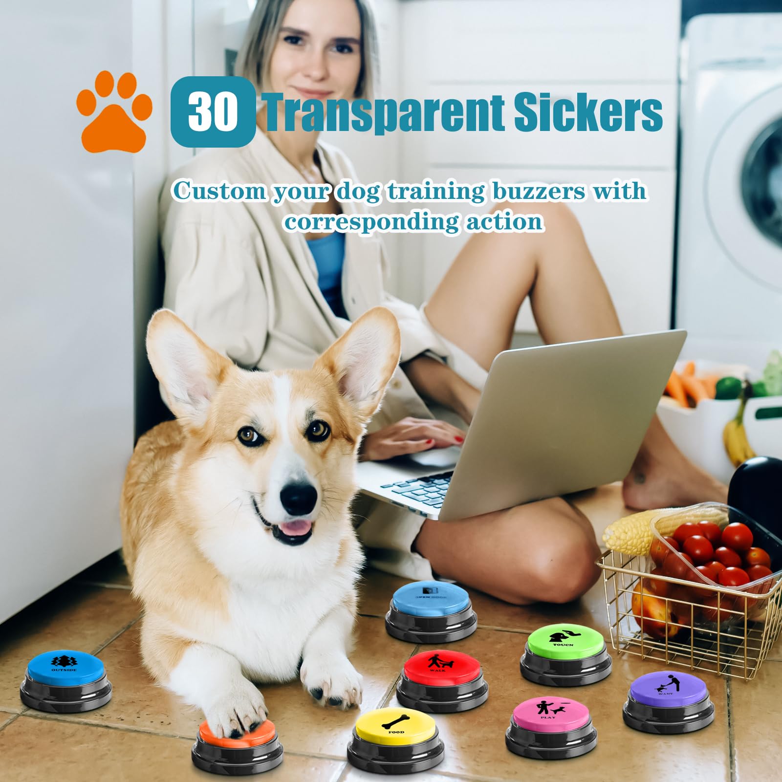 ESYELEC chien appuyant sur bouton illustrant interaction et communication renforcée