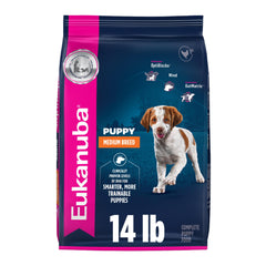 Eukanuba emballage avant montrant sac 14 lb et bénéfice nutritionnel
