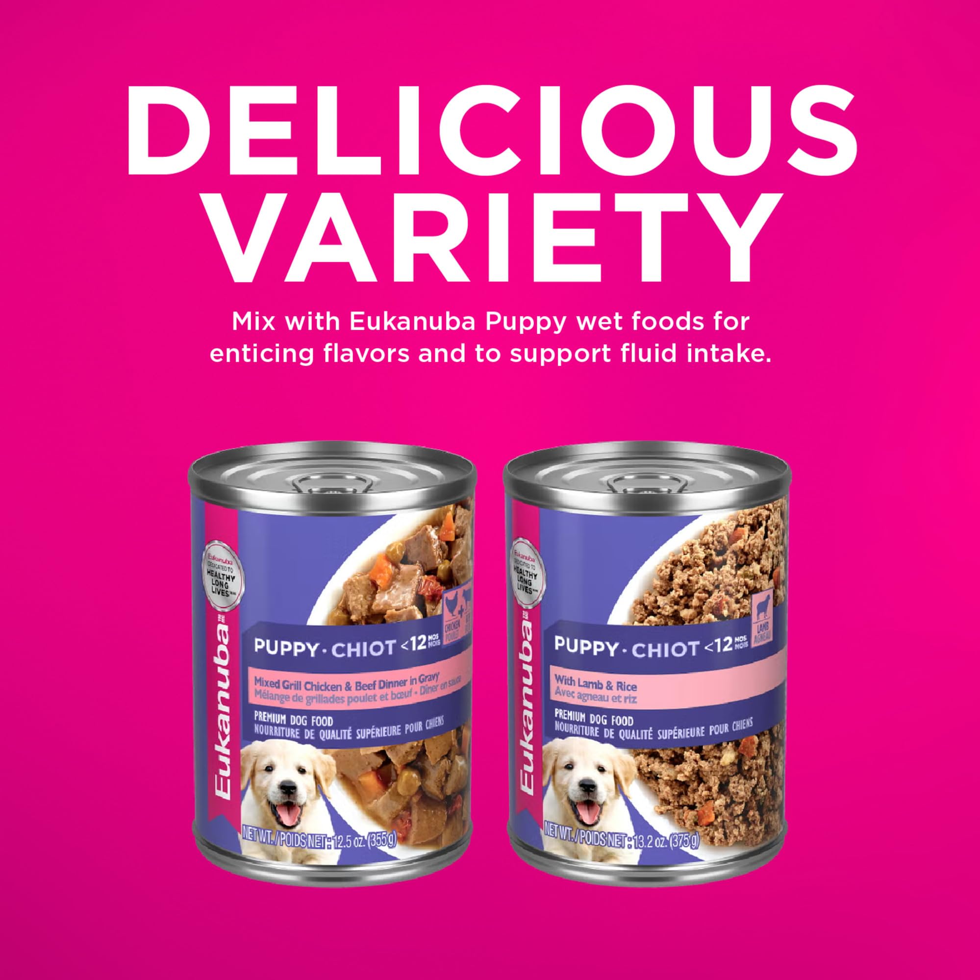 Eukanuba gamelle pleine indiquant portions recommandées et satiété