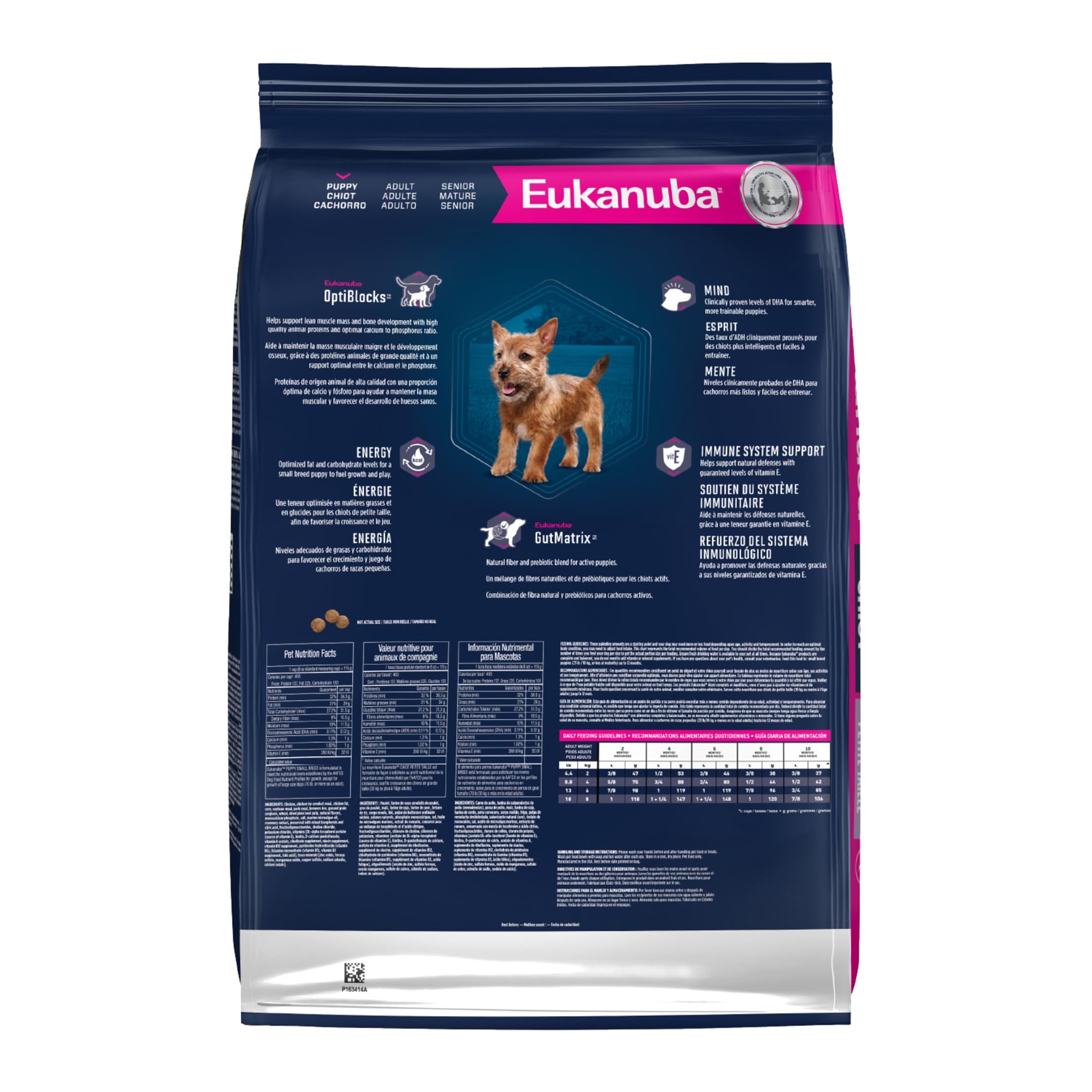 Eukanuba kibbles gros plan montrant forme adaptée aux petites mâchoires