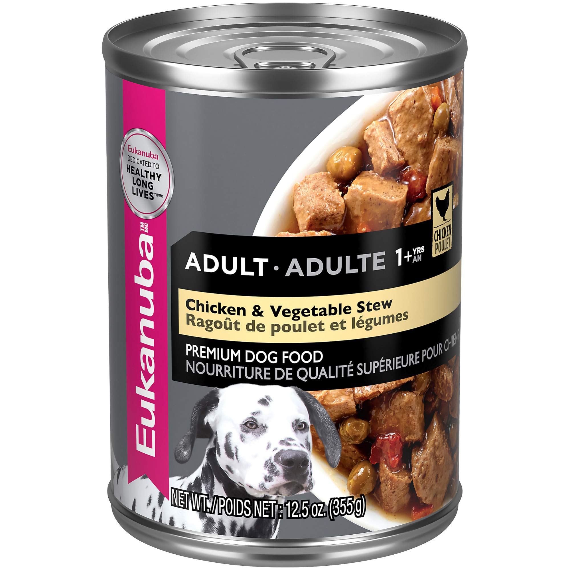 Eukanuba boîte face montrant l'étiquette et bénéfice nutritionnel