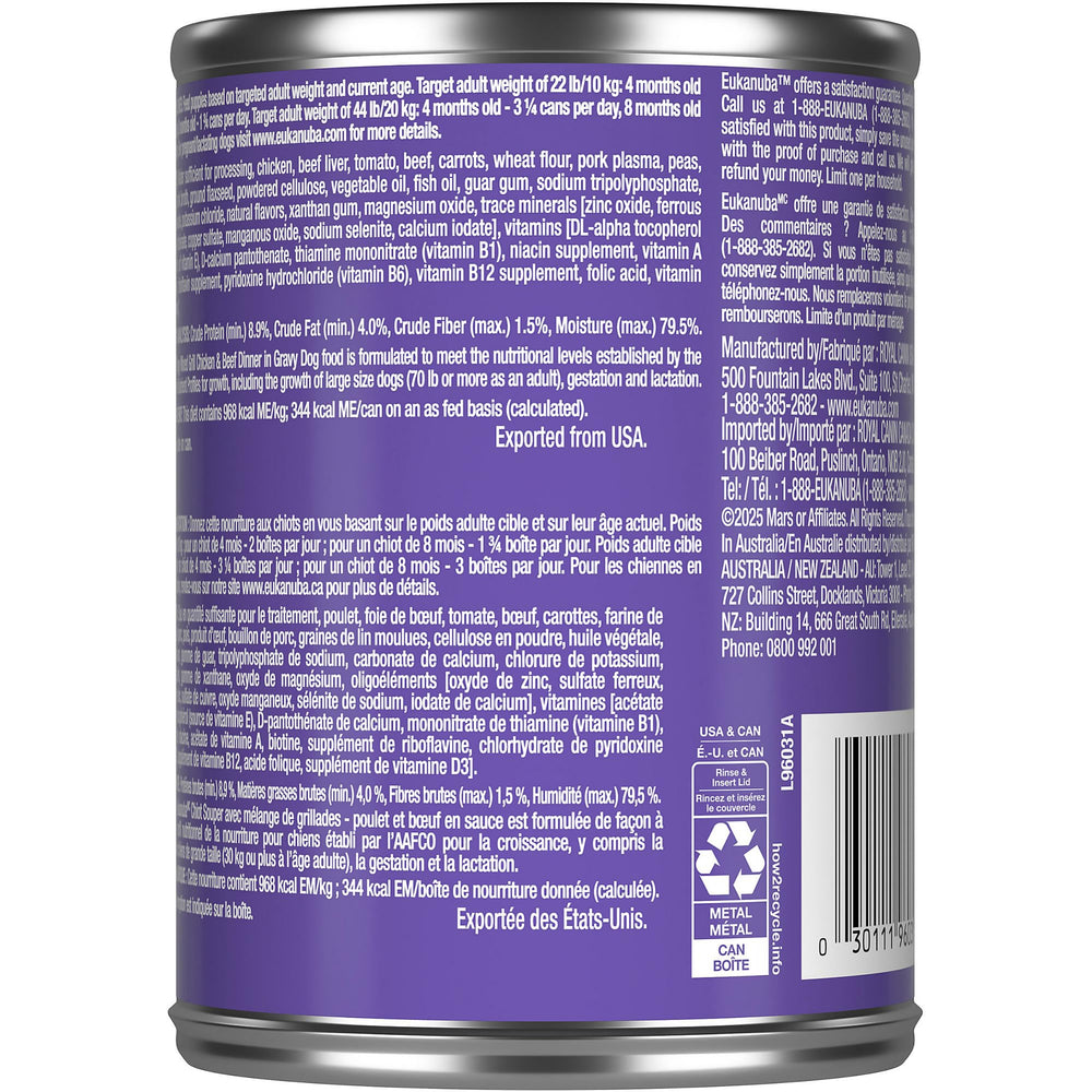 Eukanuba étiquette nutritionnelle visible indiquant ingrédients et équilibre