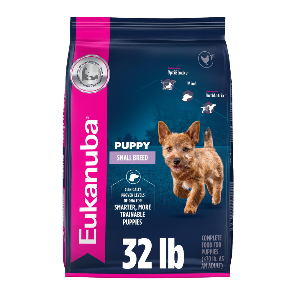 Eukanuba sachet avant 32 lb montrant le conditionnement et bénéfice nutritionnel