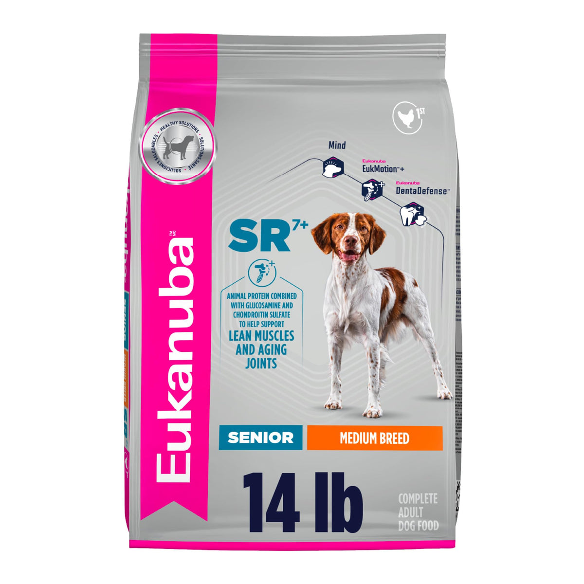 Eukanuba sachet avant montrant l’étiquette et bénéfice nutritionnel