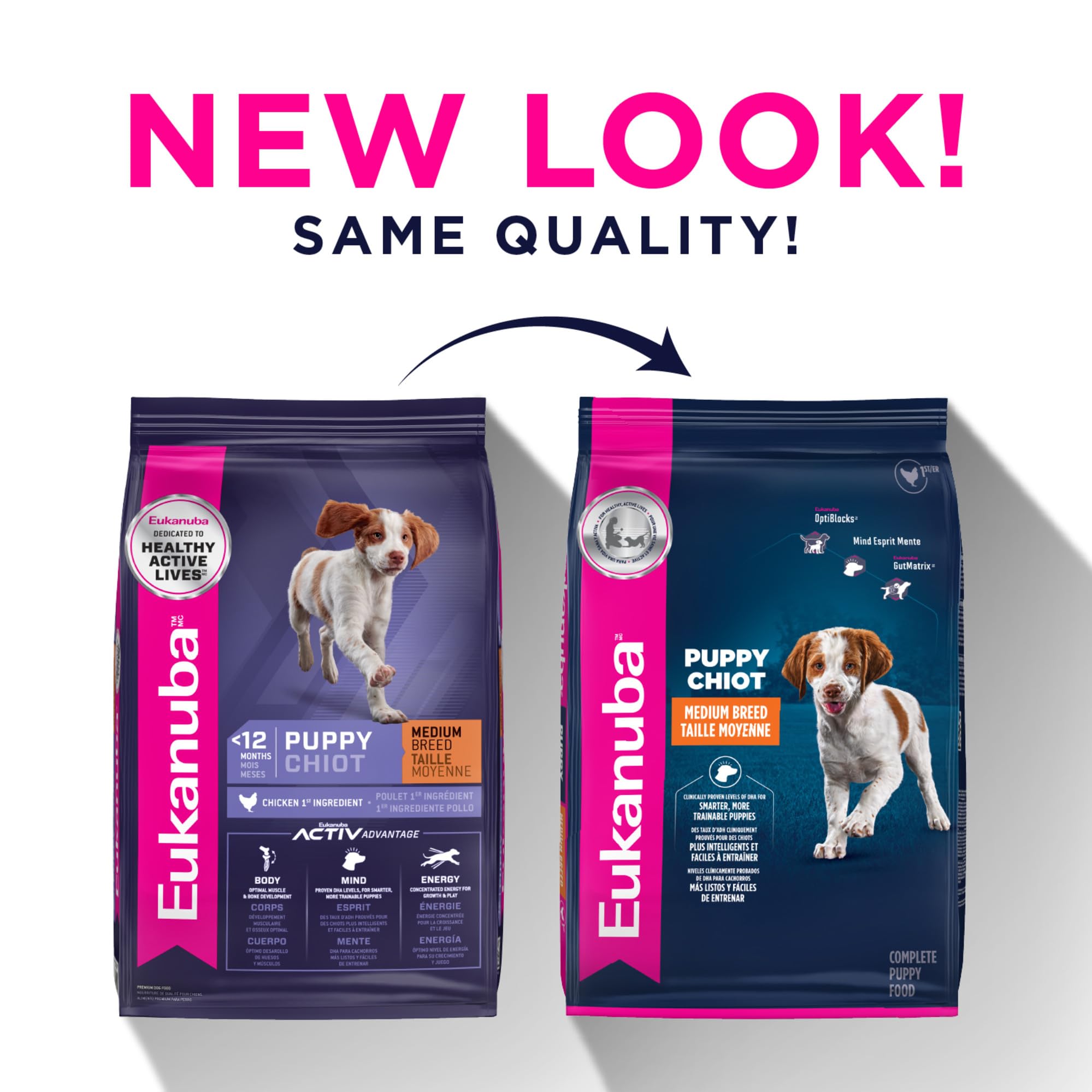 Eukanuba nourriture servie sur table montrant repas complet pour chiot