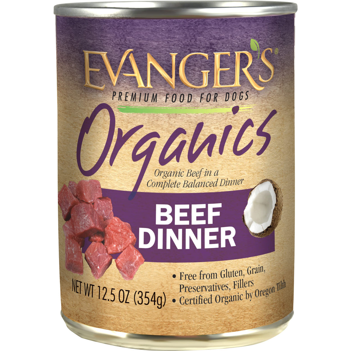 Evanger's vue avant de la conserve montrant l'emballage biologique et avantage pratique