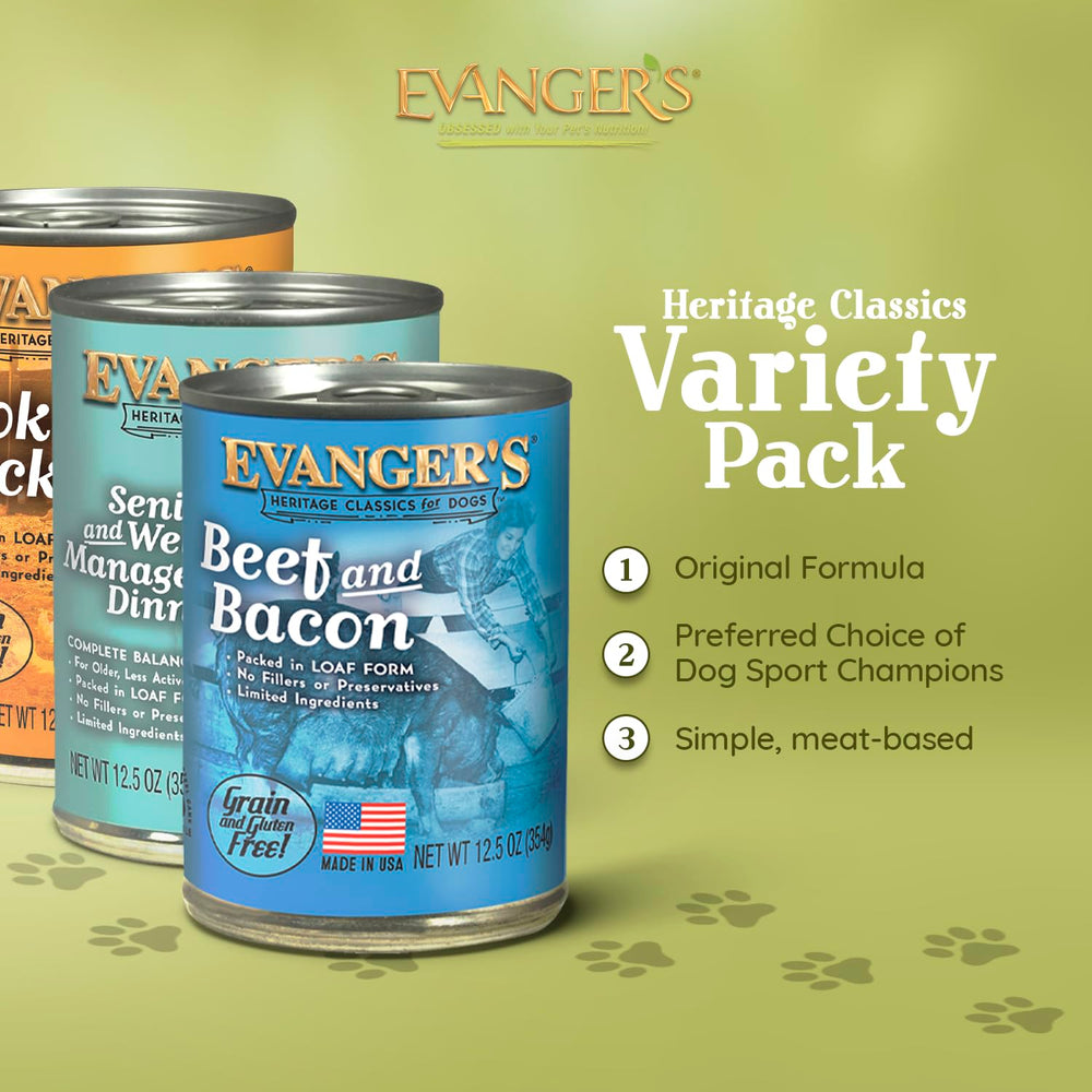Evanger's étiquette lisible affichant ingrédients clairs et avantages nutritionnels