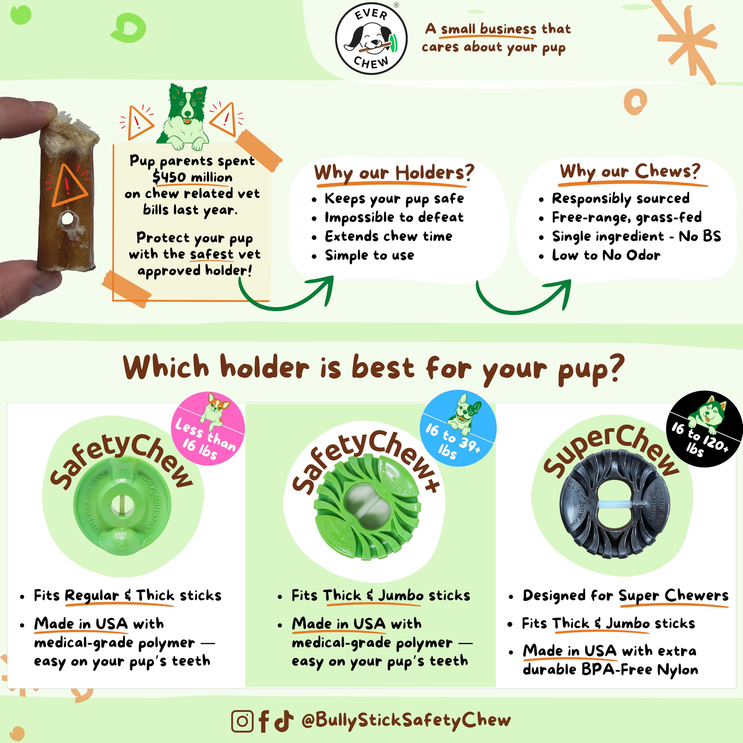 everchew bully stick 6" pré-percé 100% bœuf faible odeur sûr