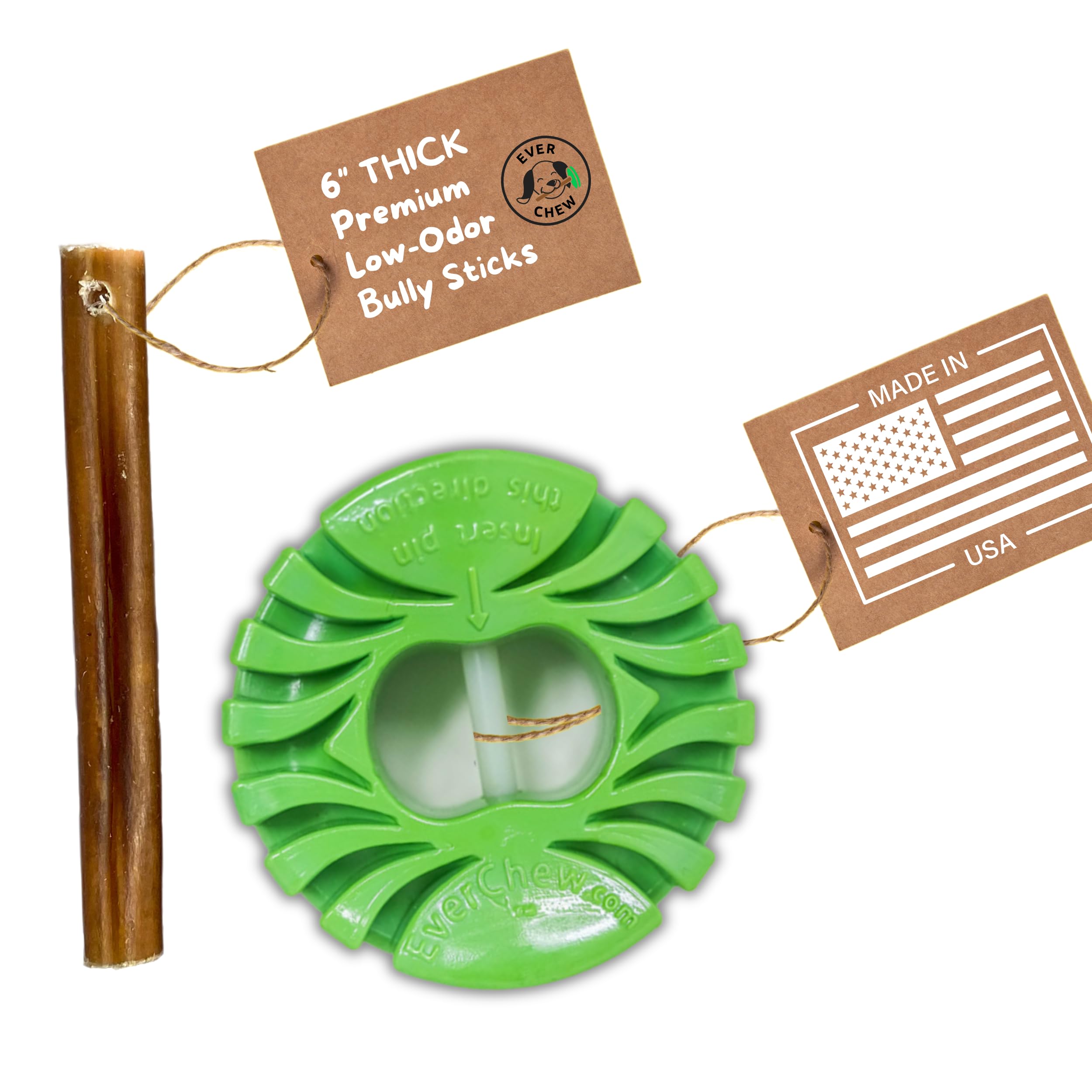 everchew porte-bully stick avant emballage montrant contenu et utilité