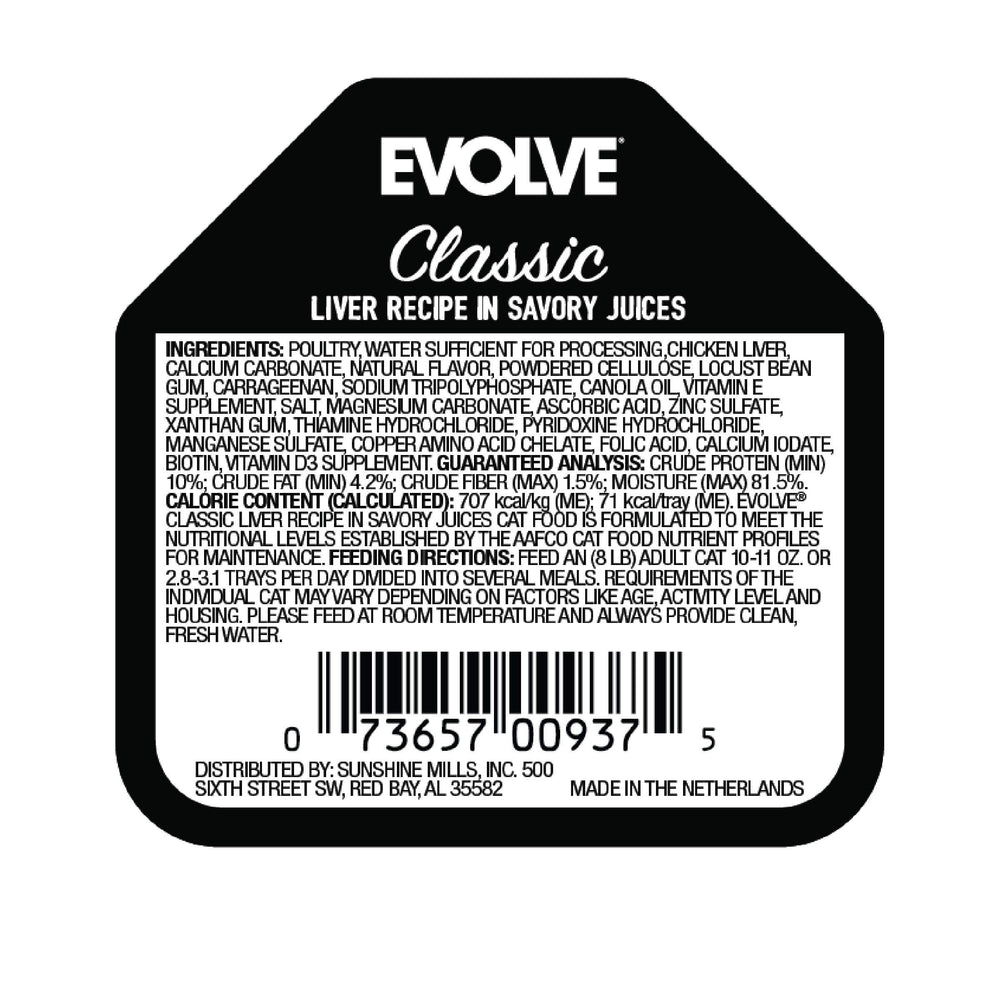 Evolve étiquette lisible avec ingrédients et informations nutritionnelles claires