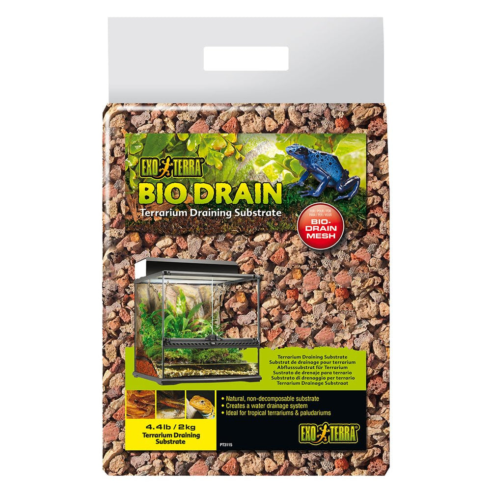 Exo Terra BioDrain emballage avant montrant produit prêt à drainer et améliorer la filtration