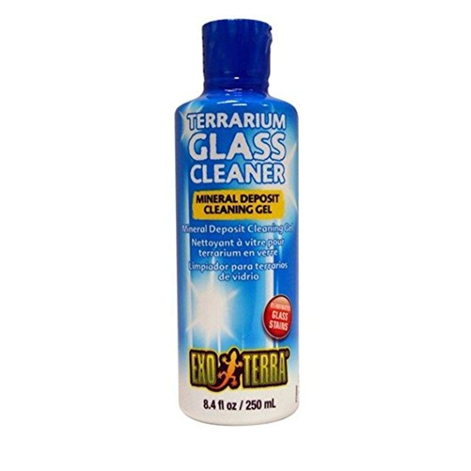 Exo Terra flacon face du nettoyant vitres montrant le format pratique 250 ml et facilité d'utilisation