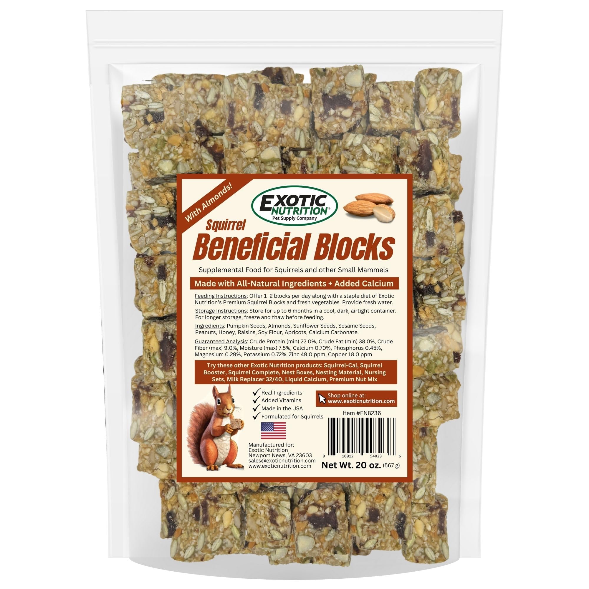 Exotic Nutrition gros plan texture du bloc avec noix visible pour mastication