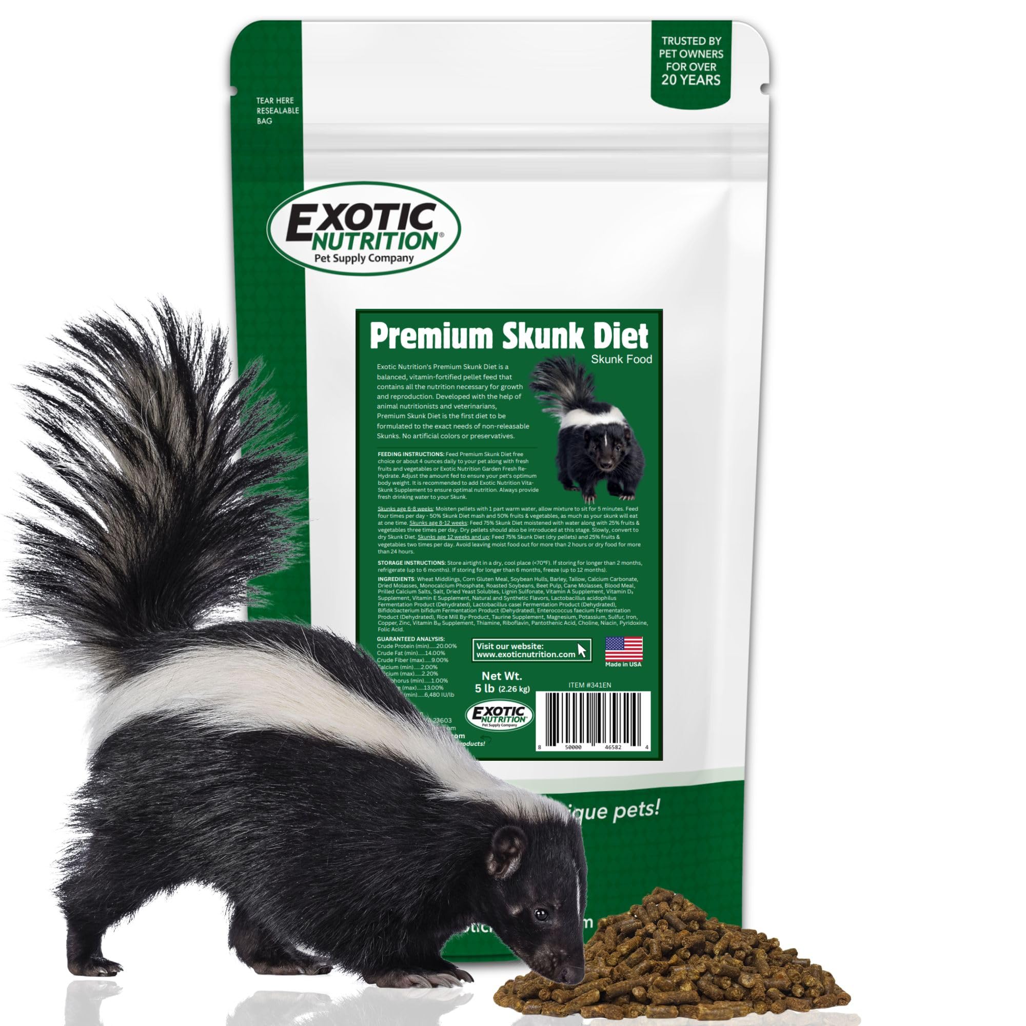 Exotic Nutrition emballage avant montrant sac 5 lb, information claire et fraîcheur